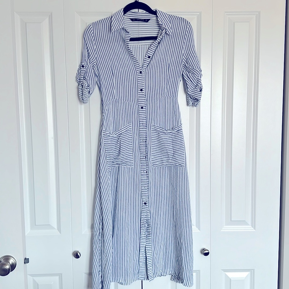 ZARA blue and white pinstriped dress